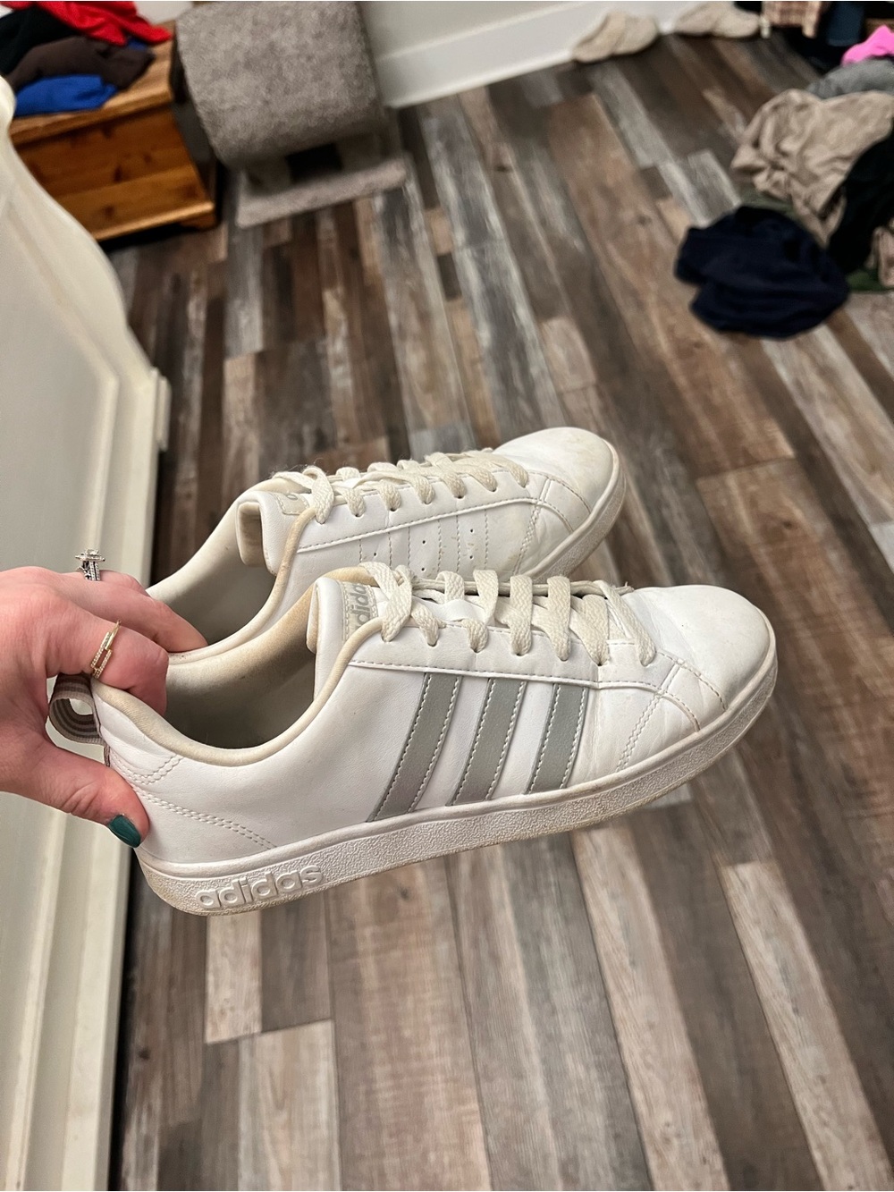adidas White Sneakers with Light Gray Stripes